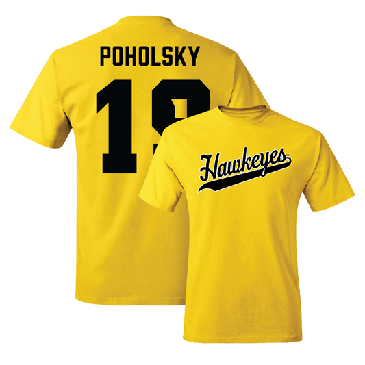 Gold Football Script Tee Youth Small / Tommy Poholsky | #19