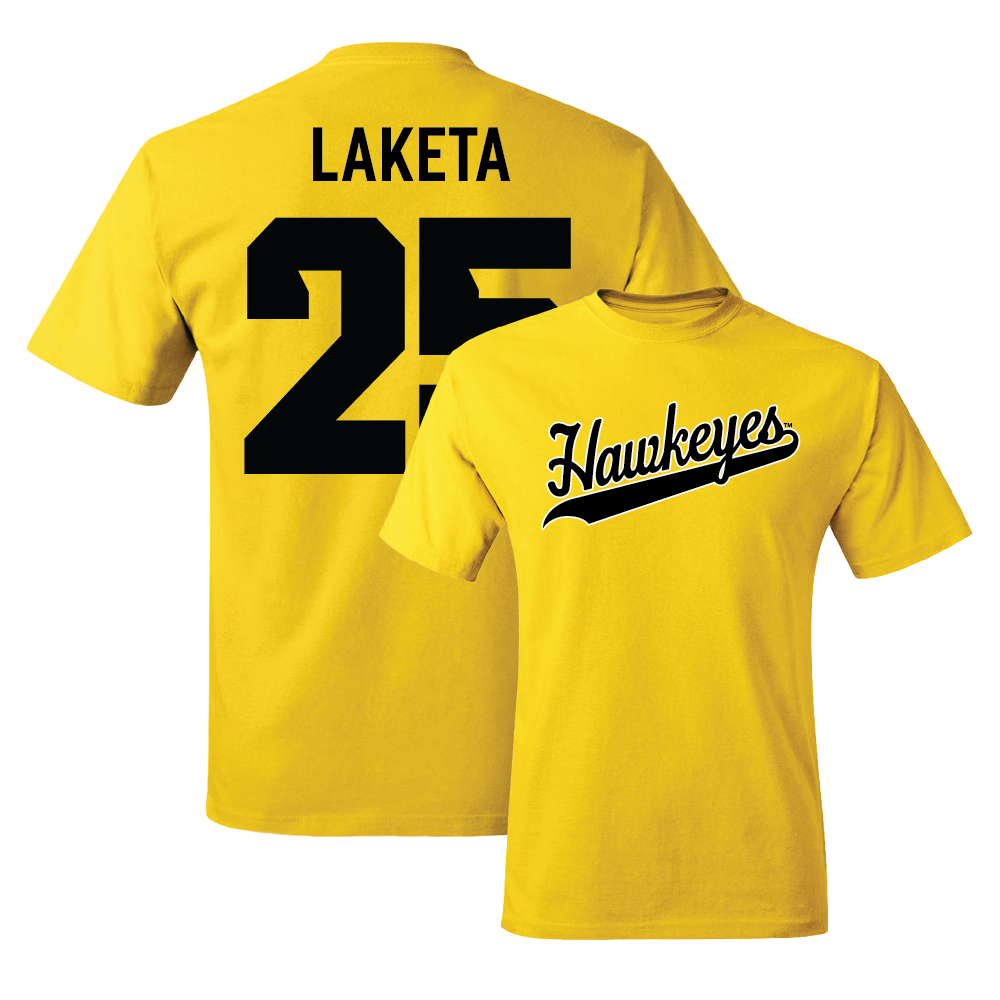 Gold Men's Basketball Script Tee - Luc Laketa