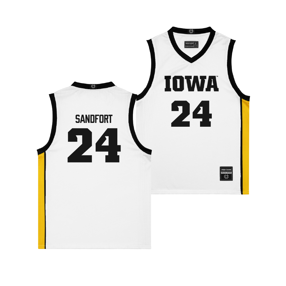 Iowa Men's Basketball White Jersey - Pryce Sandfort