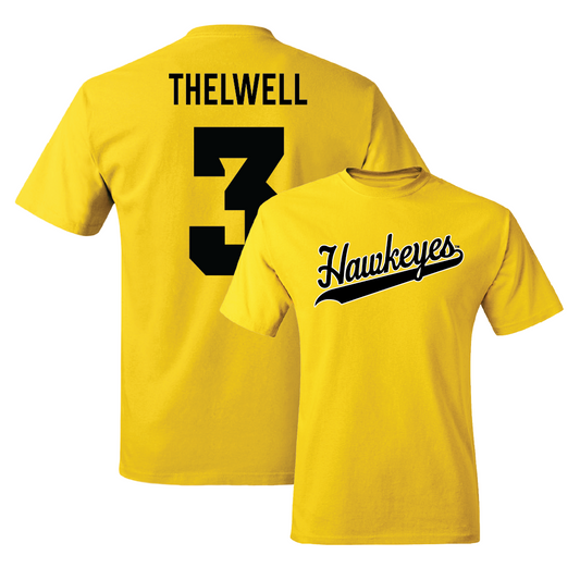 Gold Men's Basketball Script Tee  - Drew Thelwell