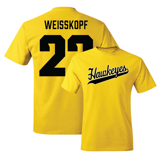 Gold Football Script Tee   - Derek Weisskopf